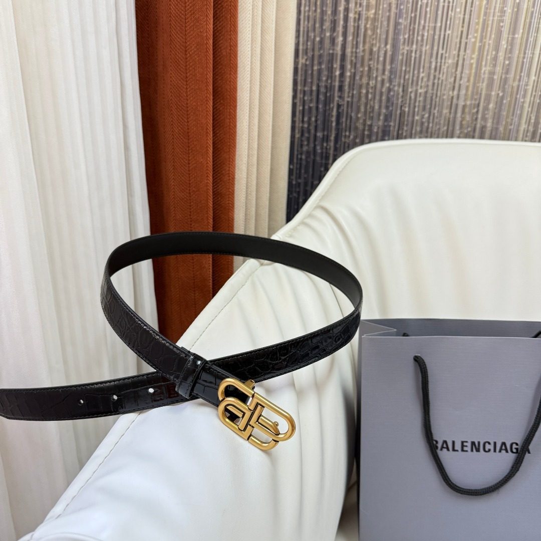 Balenciaga BB Crocodile Leather Belt Black
