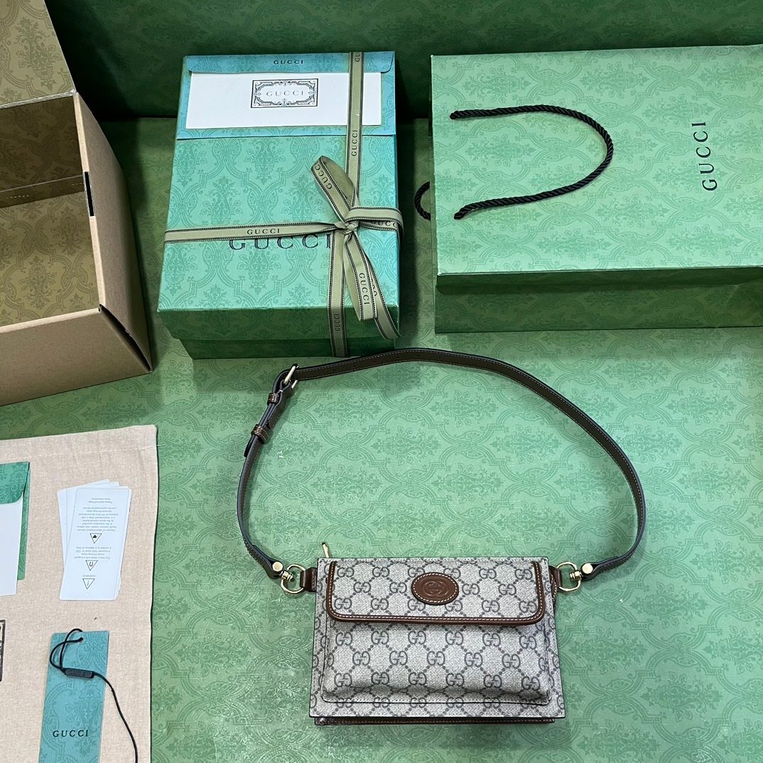 Gucci GG Supreme Belt Bag with Leather Trim