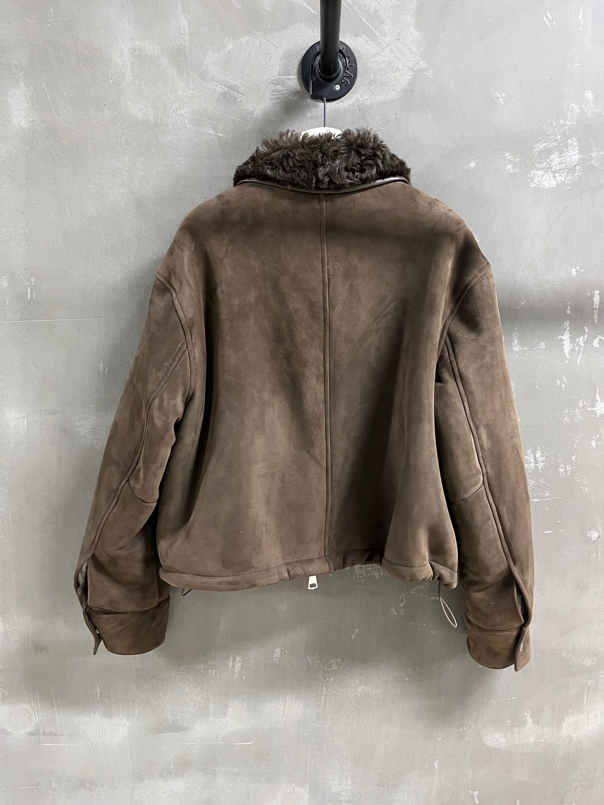 Suede Bomber Jacket with Fur Collar