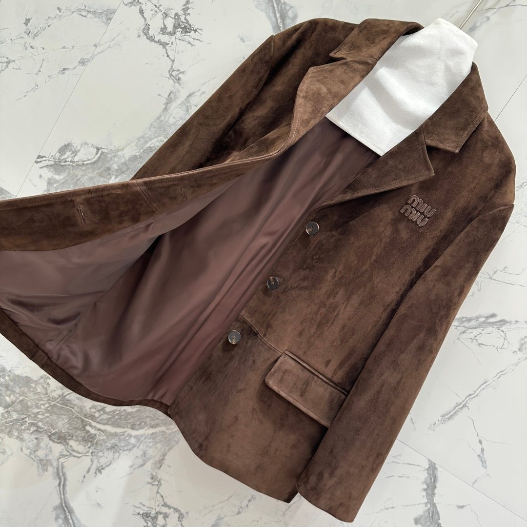 Miu Miu Brown Suede Button Blazer