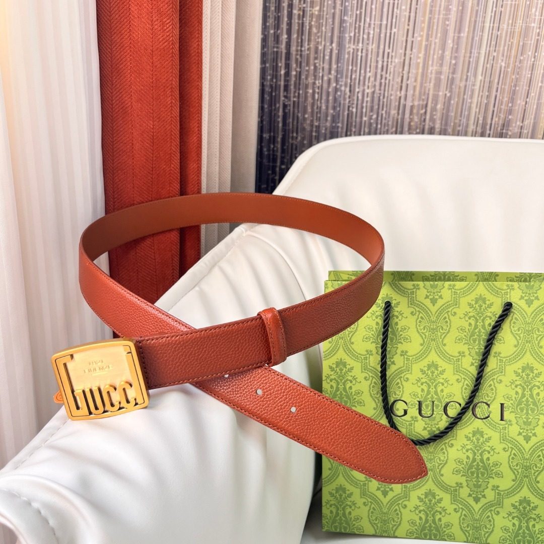 Gucci Leather Belt with Gold Buckle