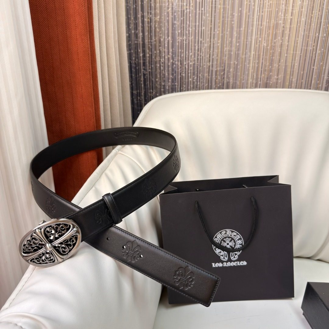 Chrome Hearts Ornate Cross Leather Belt