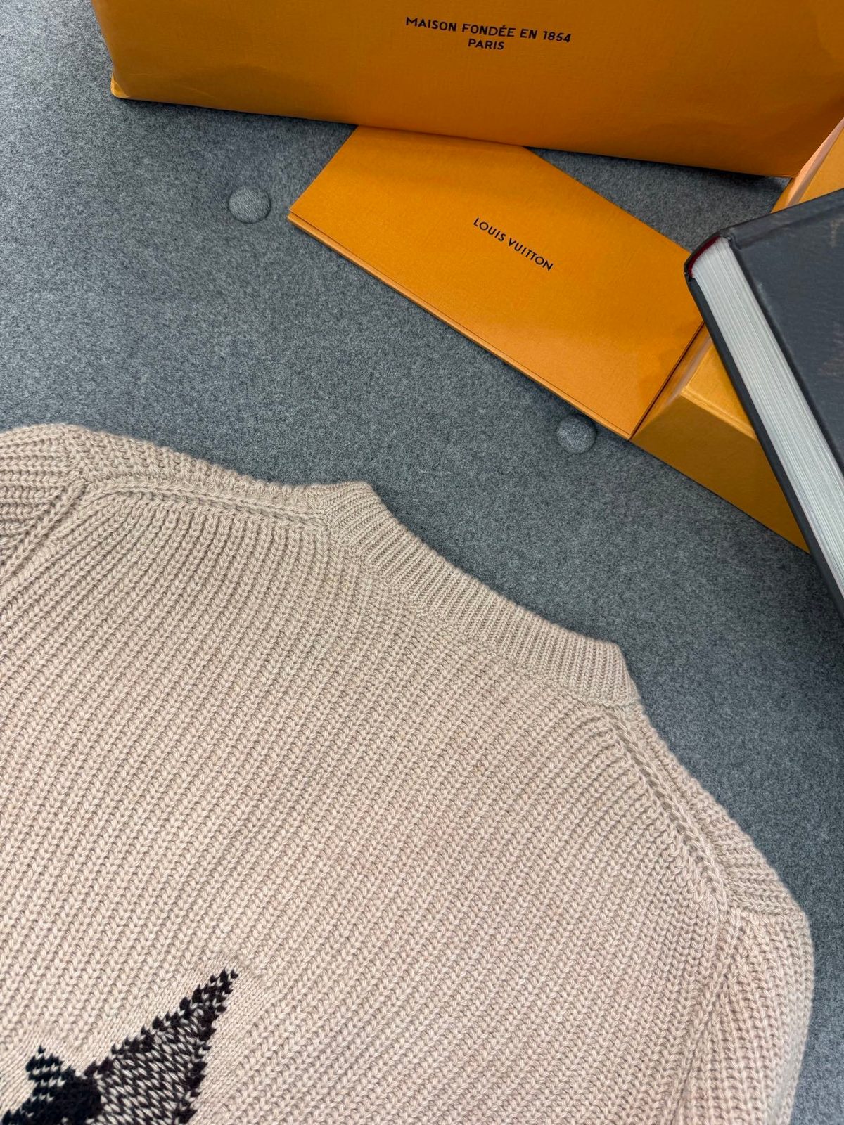 Luxury Knit Crewneck Sweater with Intarsia Pattern