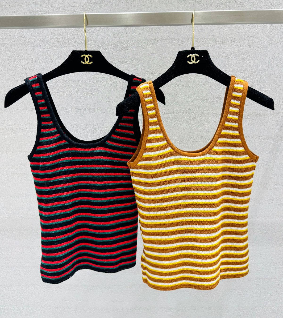 Chanel CC Logo Striped Tank Top