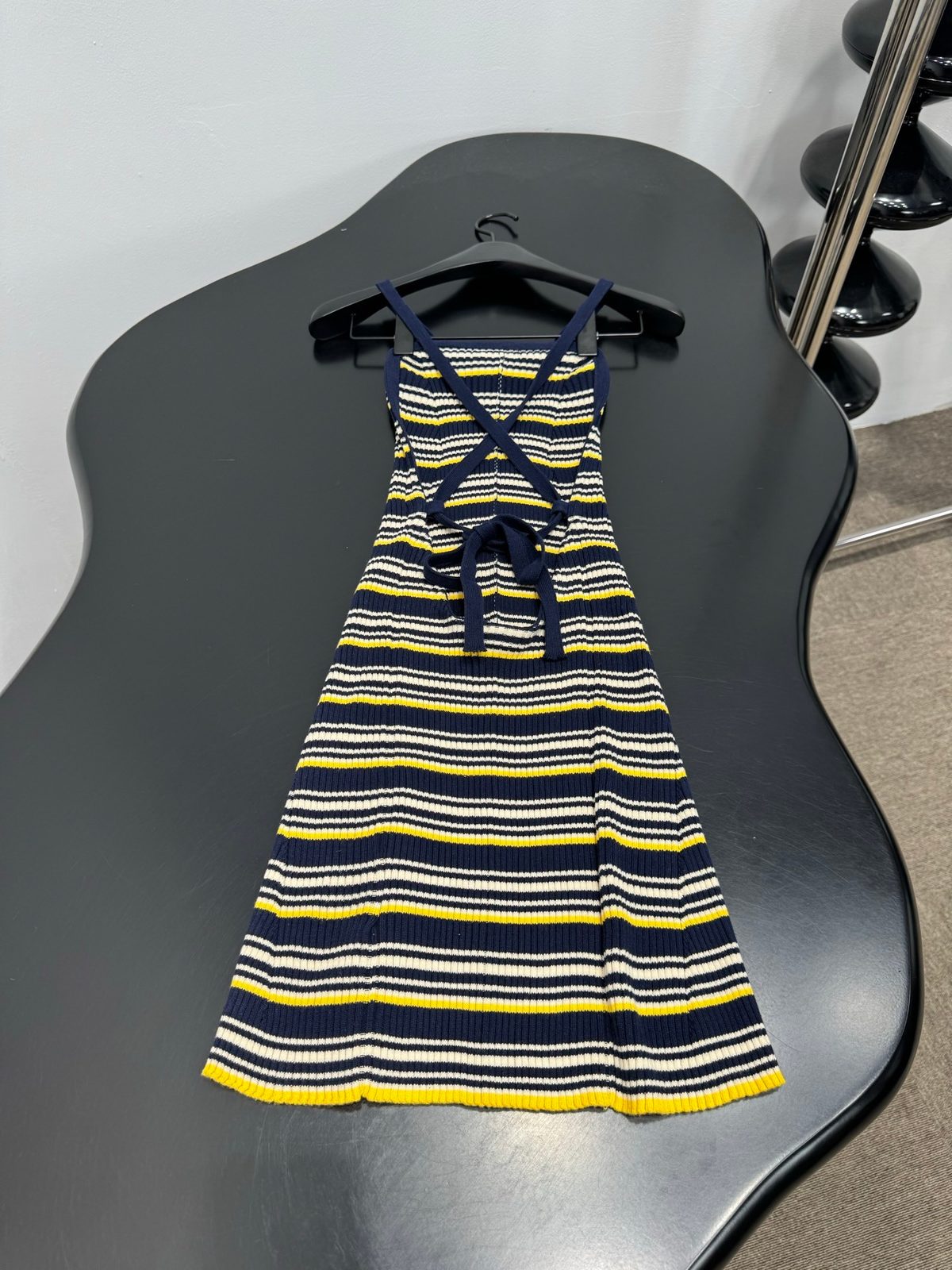Striped Knit Tank Dress with Lace-Up Detail