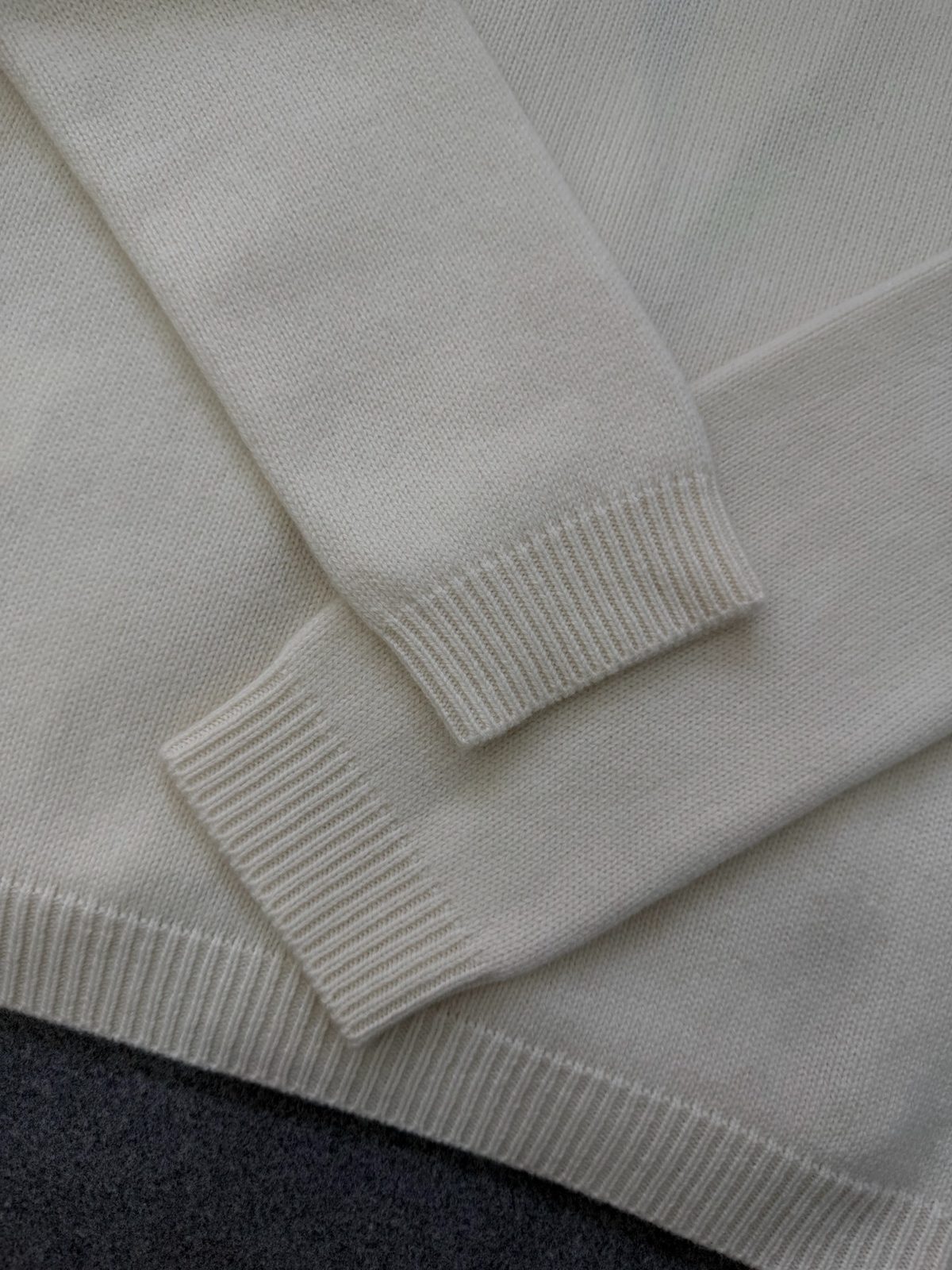 Cream Wool Cardigan with Striped Trim