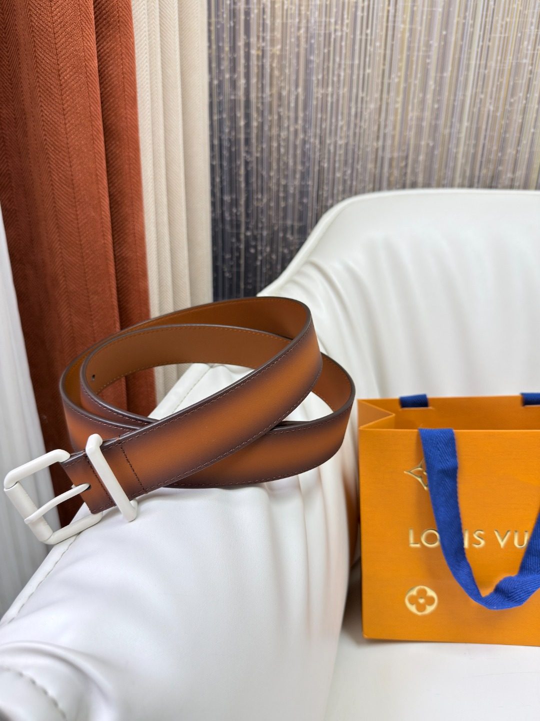 Louis Vuitton Leather Belt with White Buckle