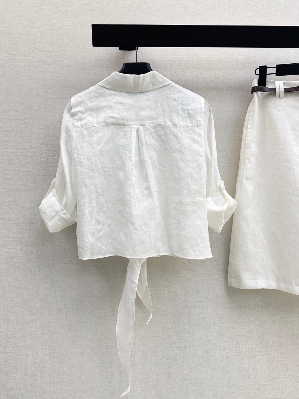 Prada White Linen Short-Sleeve Tie Shirt