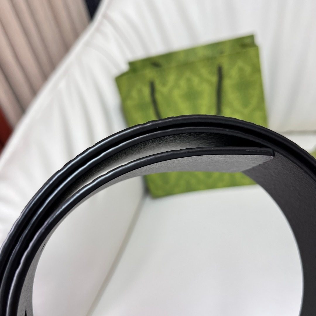 Gucci GG Monogram Leather Belt with Gold Buckle