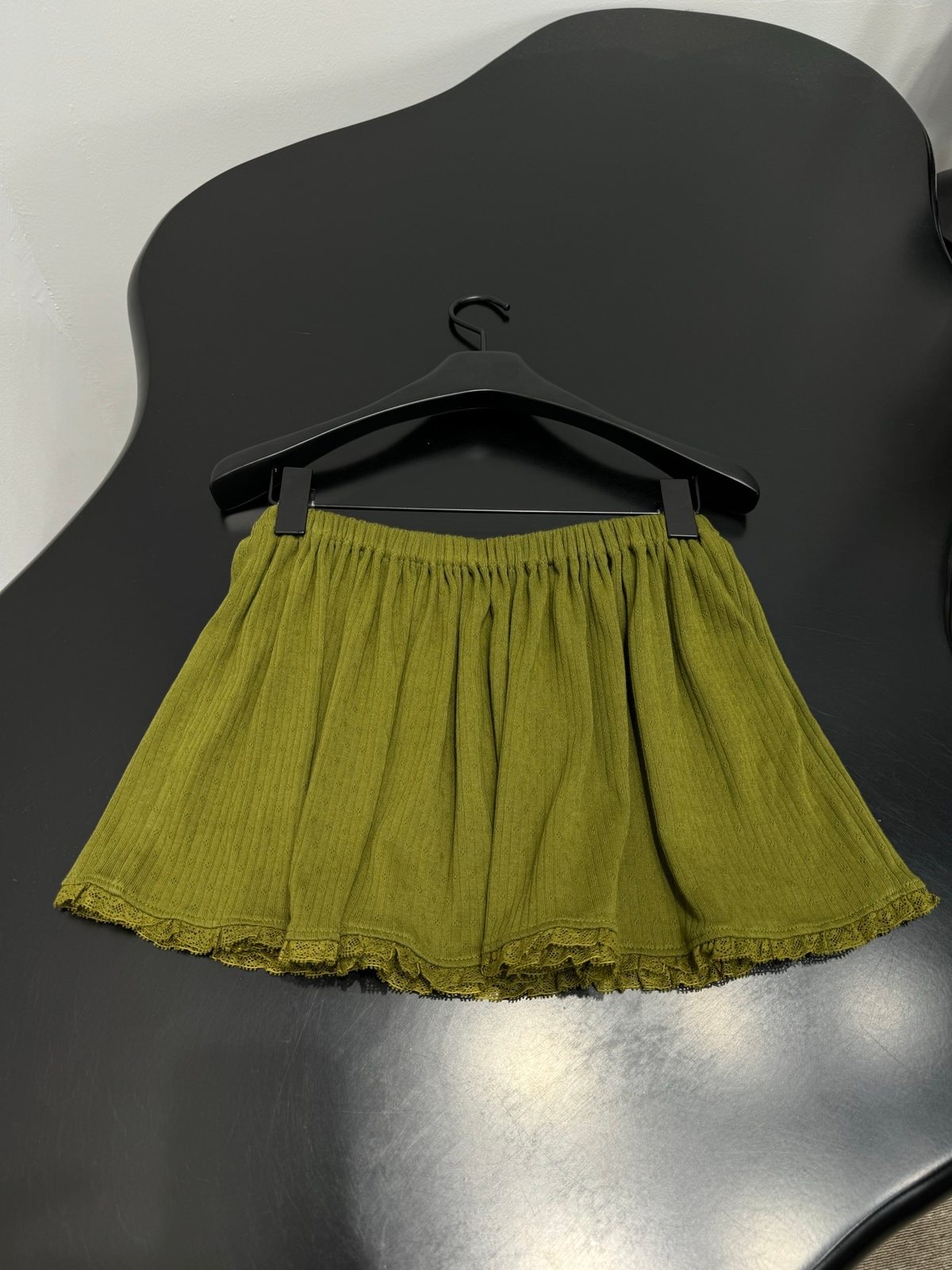 Ribbed Knit Pleated Skirt Chartreuse