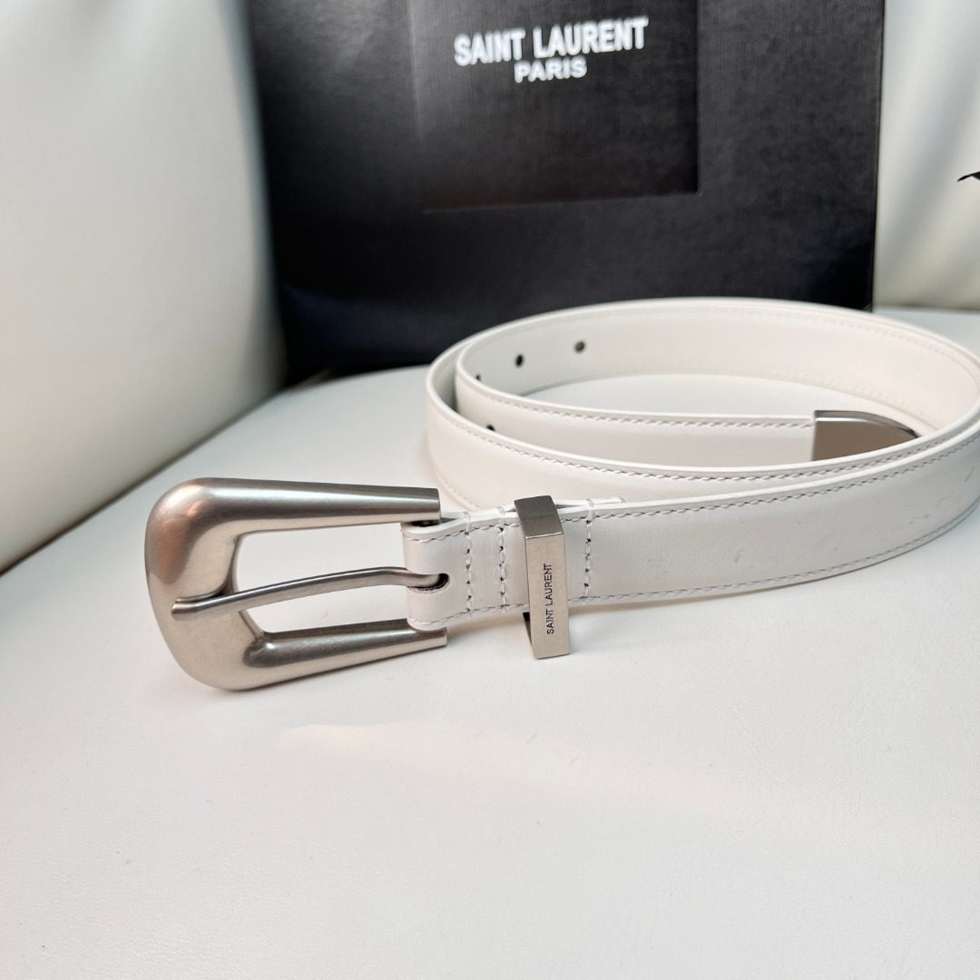 Saint Laurent Paris White Leather Belt