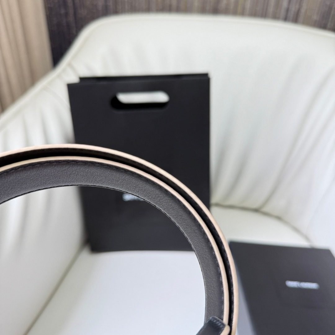 Leather Belt with Gold-Trimmed Buckle