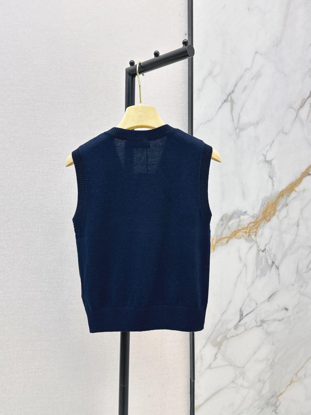 Miu Miu Floral Embroidered Wool Vest Navy