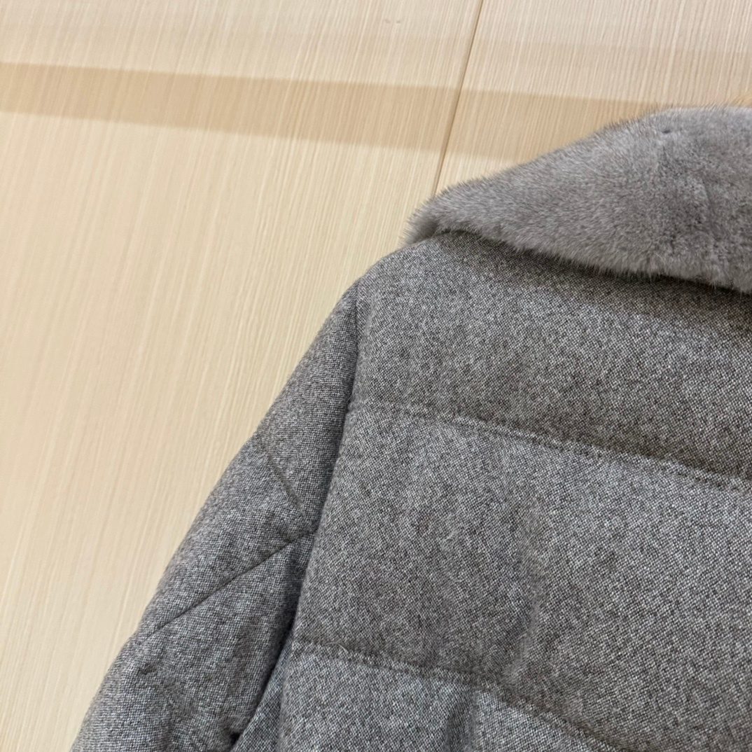 Grey Wool Puffer Coat with Belt