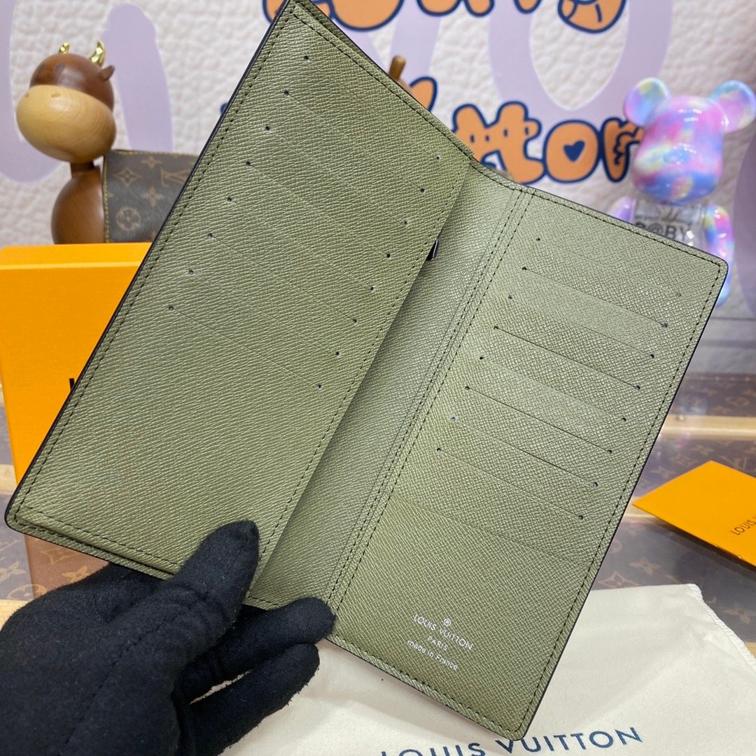 Louis Vuitton Olive Textured Leather Long Bifold Wallet