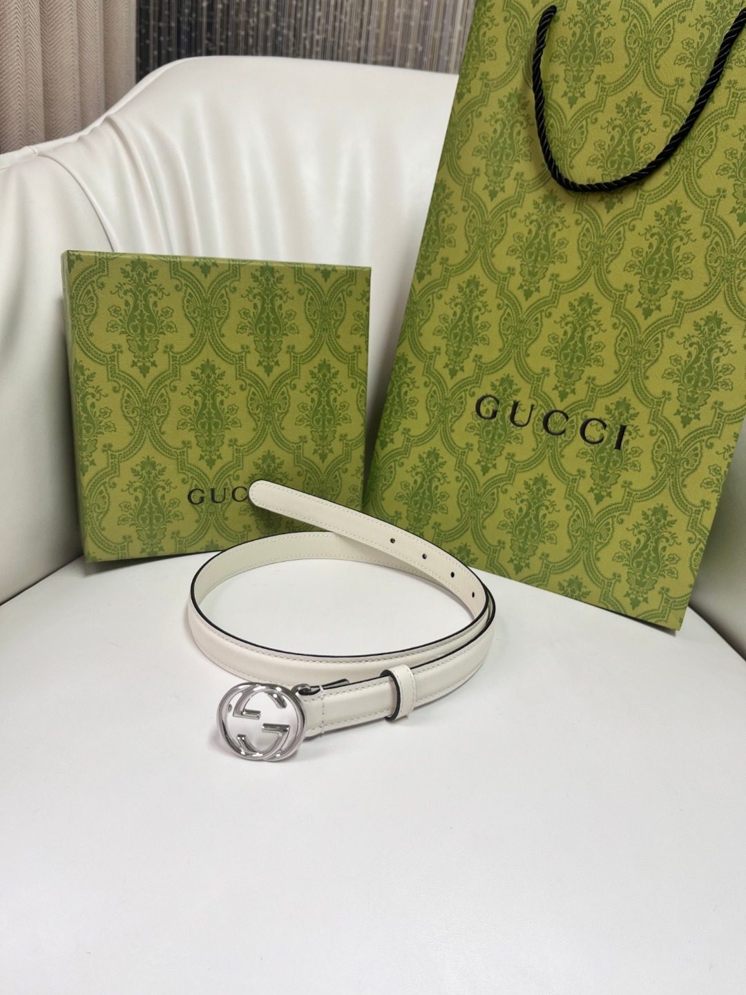 Gucci GG Marmont White Leather Belt