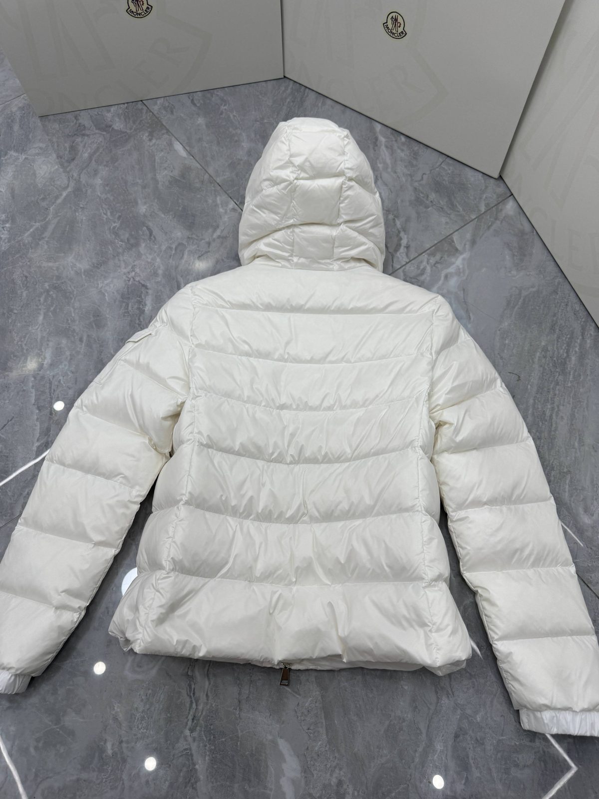 Moncler White Down Hooded Puffer Jacket