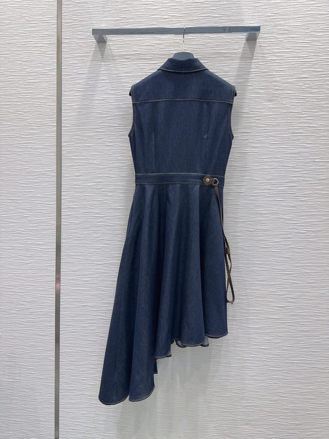 Denim Sleeveless Shirt Dress with Belt
