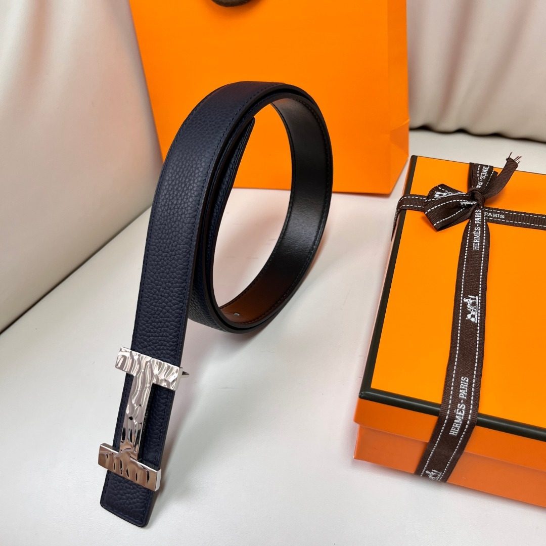 Hermès Reversible Leather Belt Navy