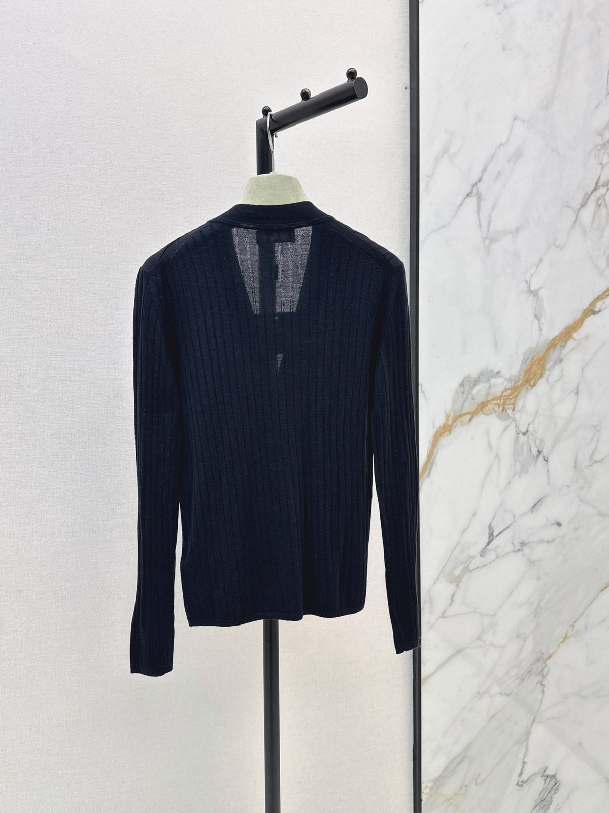 Navy Pinstriped Button-Up Cardigan Jacket