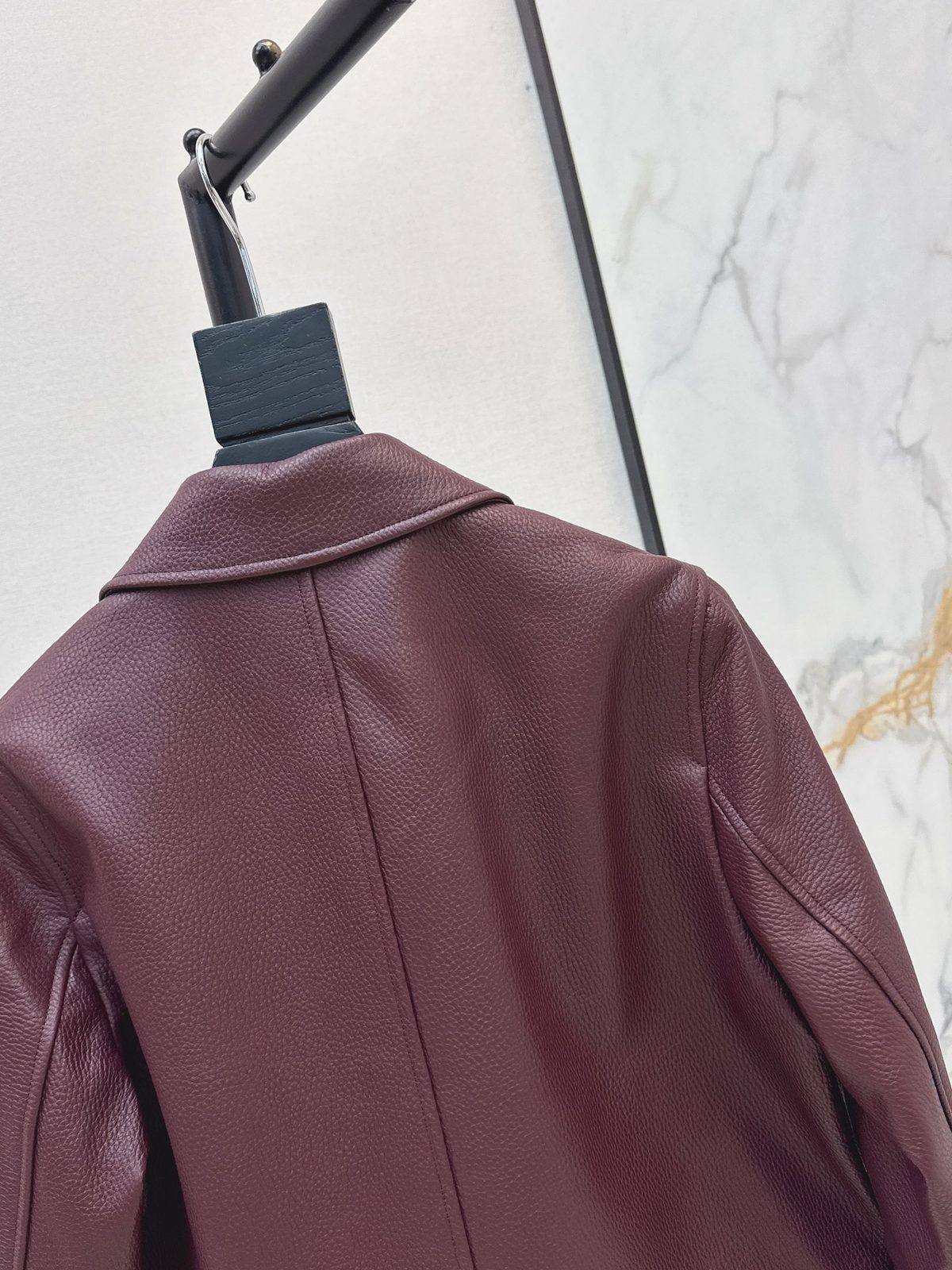 Burgundy Textured Leather Cropped Jacket