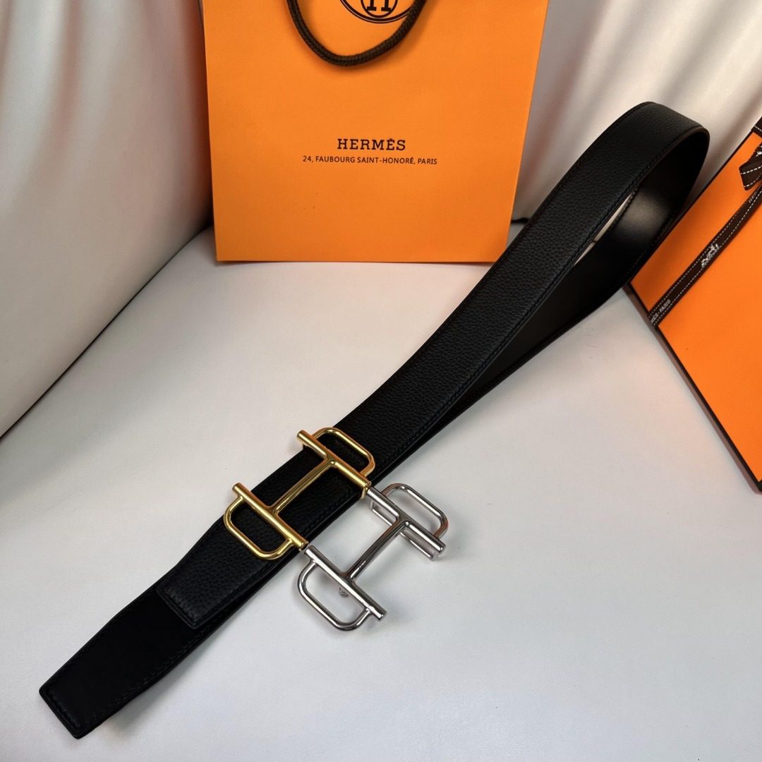 Hermès Black Leather H Buckle Belt