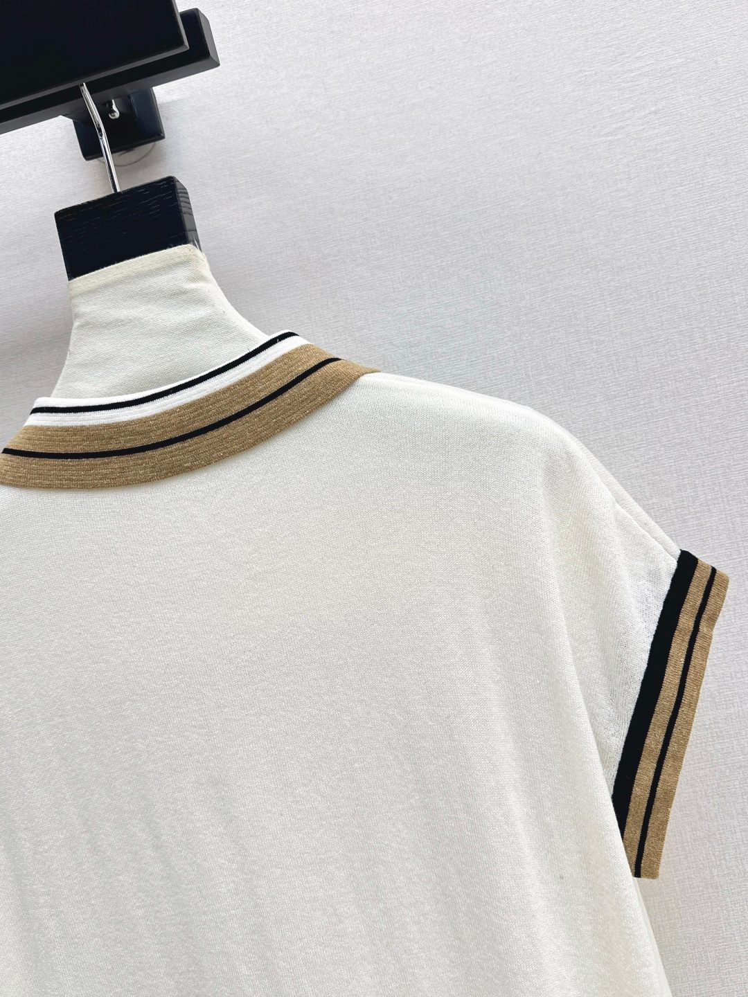 Striped Polo Collar Short Sleeve Knit Vest