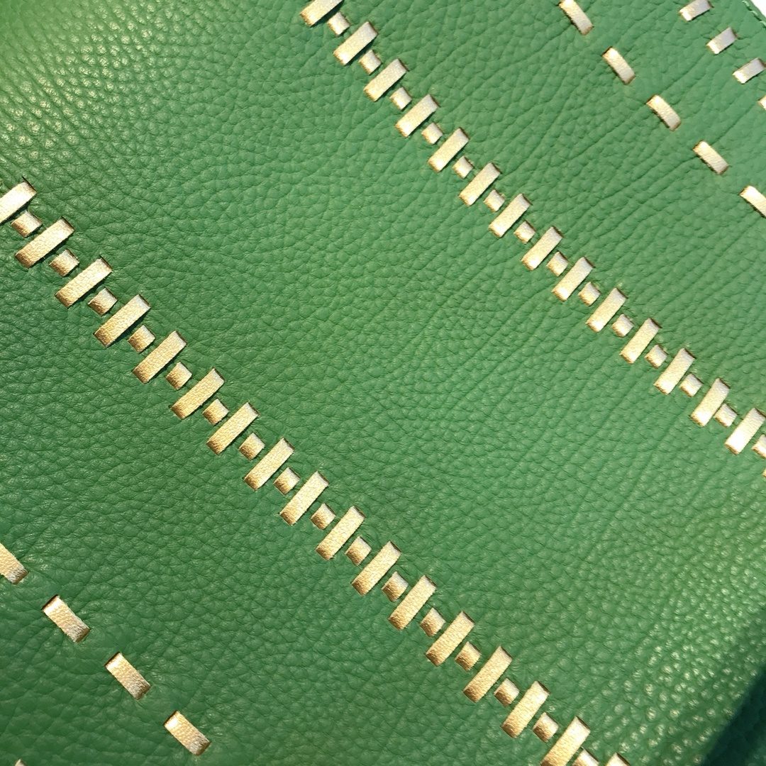 Green Pebbled Leather Structured Handbag