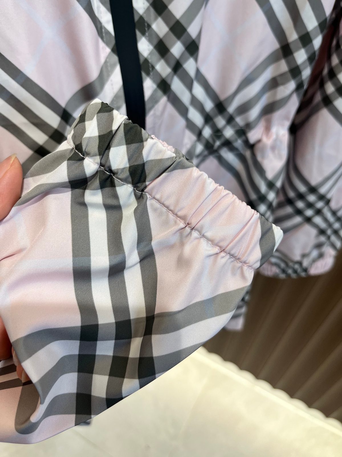 Plaid Hooded Windbreaker Jacket Pink