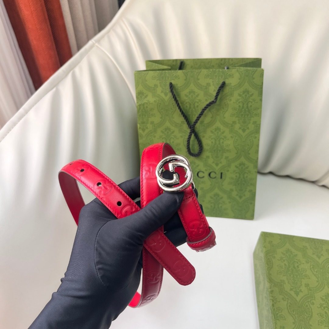 Gucci GG Embossed Red Leather Belt