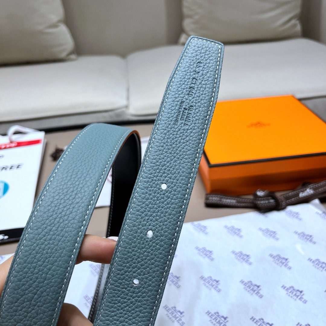 Hermès Clemence Leather Belt Blue Jean