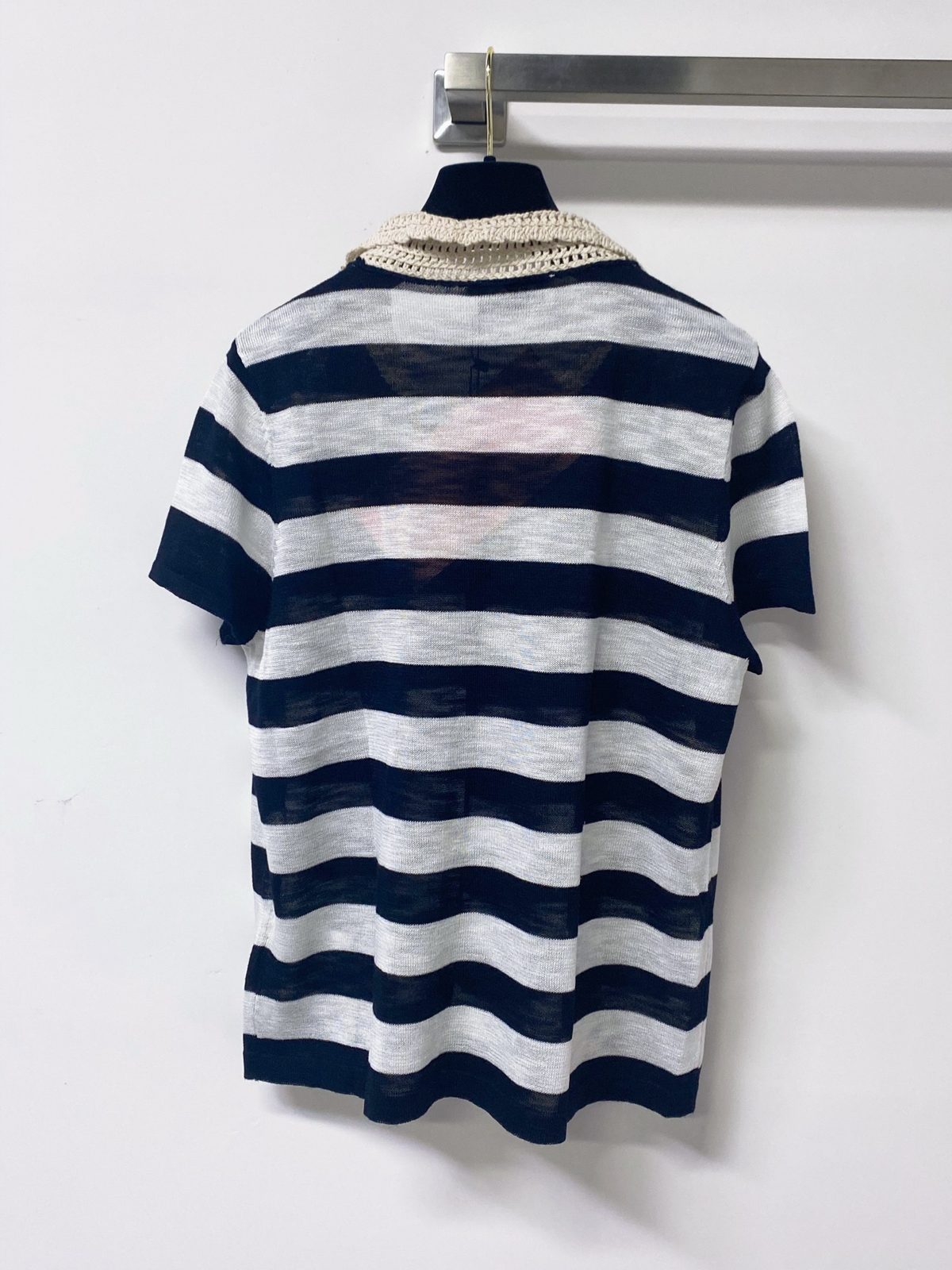 Miu Miu Navy Striped Knit Polo Shirt