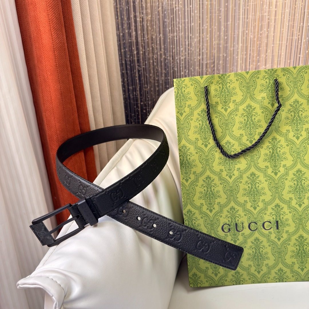 Gucci GG Embossed Leather Belt Black