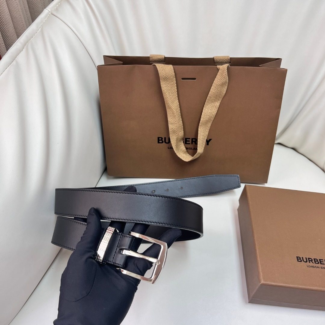 Burberry Leather Belt with Silver Buckle
