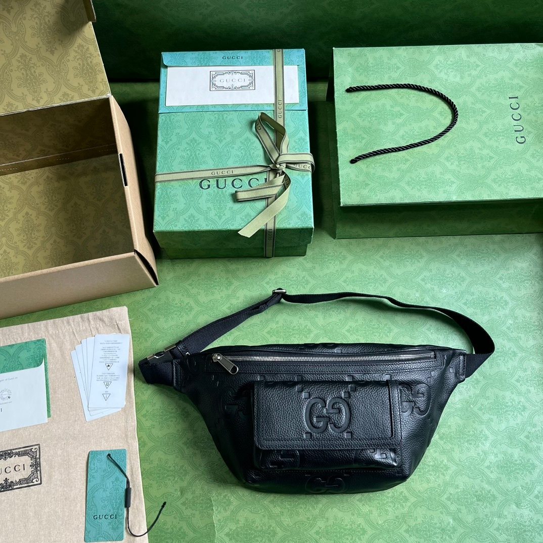 Gucci GG Embossed Black Leather Belt Bag