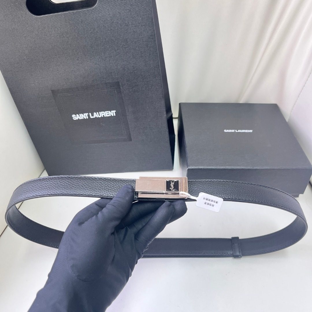Saint Laurent Leather Belt with YSL Buckle