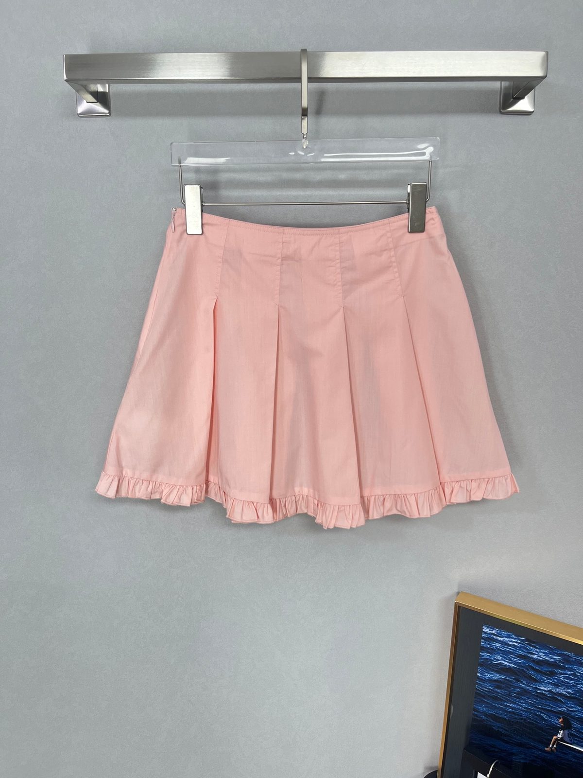 Pink Pleated Ruffle Skirt with Monogram