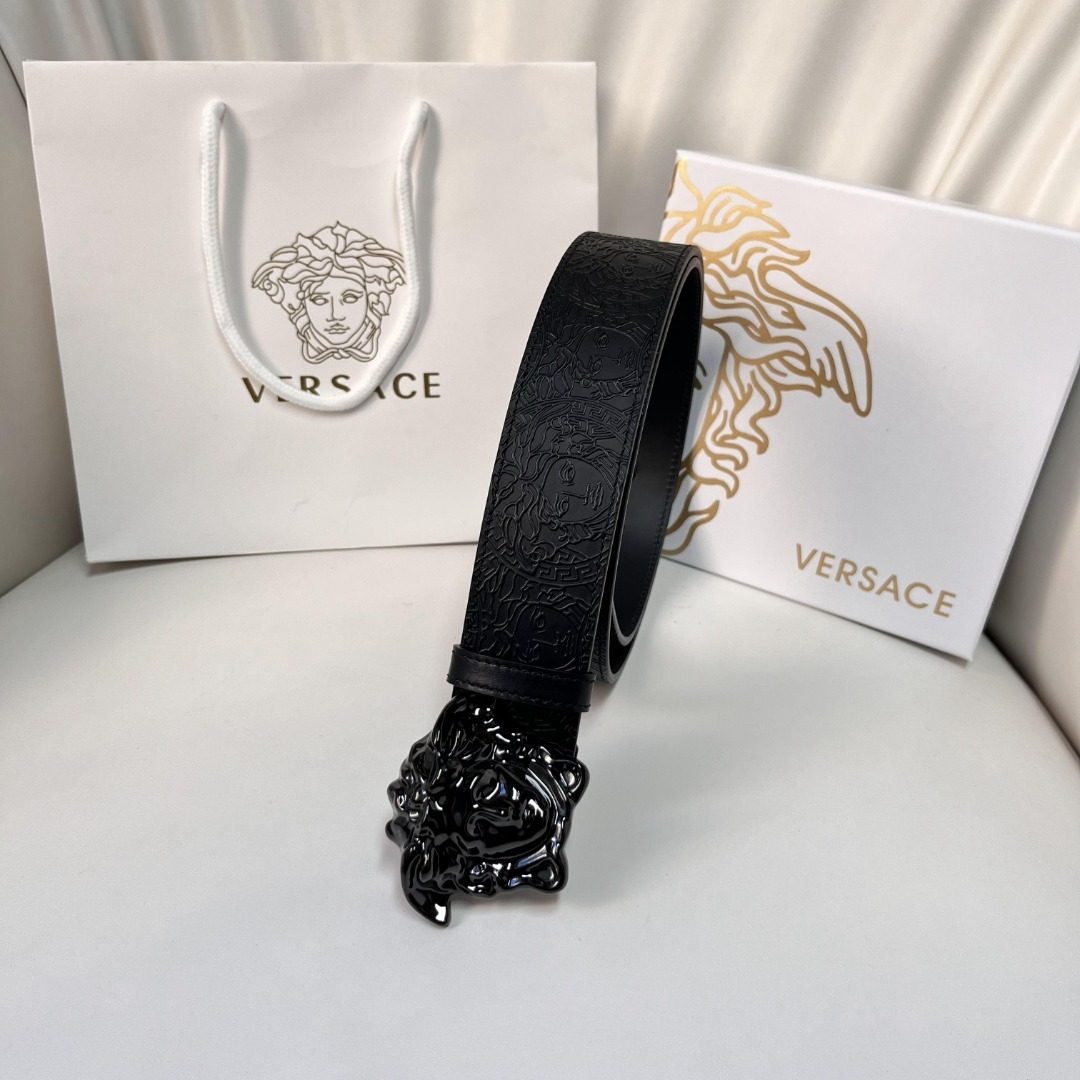 Versace Medusa Embossed Leather Belt Black