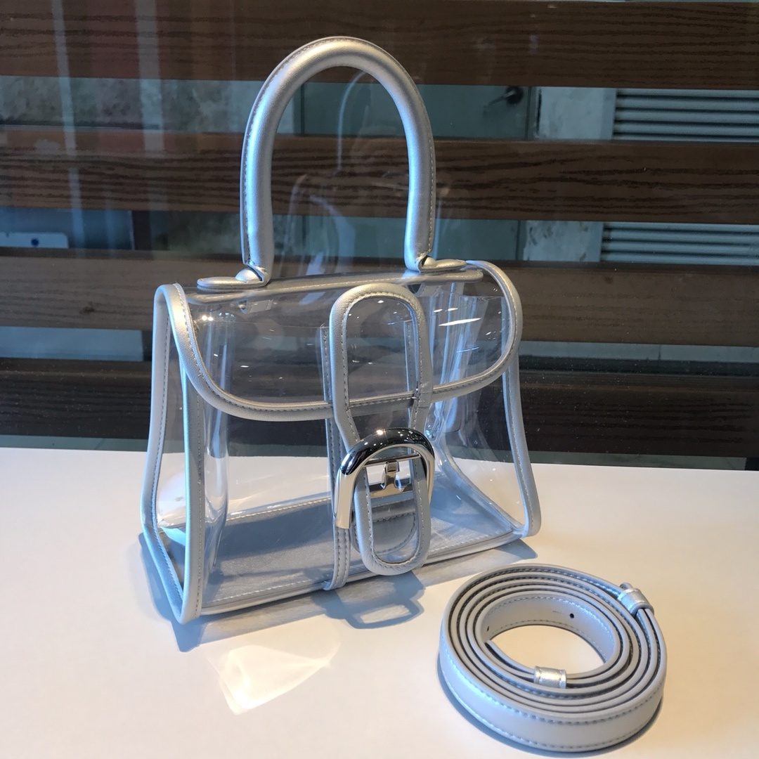 Clear PVC Handbag with Leather Trim and Strap