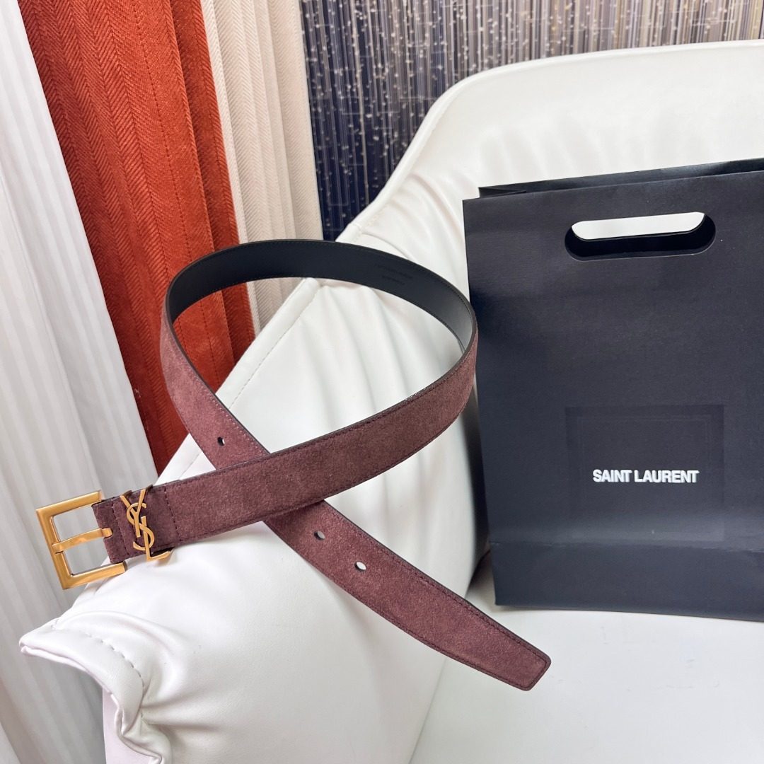Saint Laurent YSL Suede Leather Belt