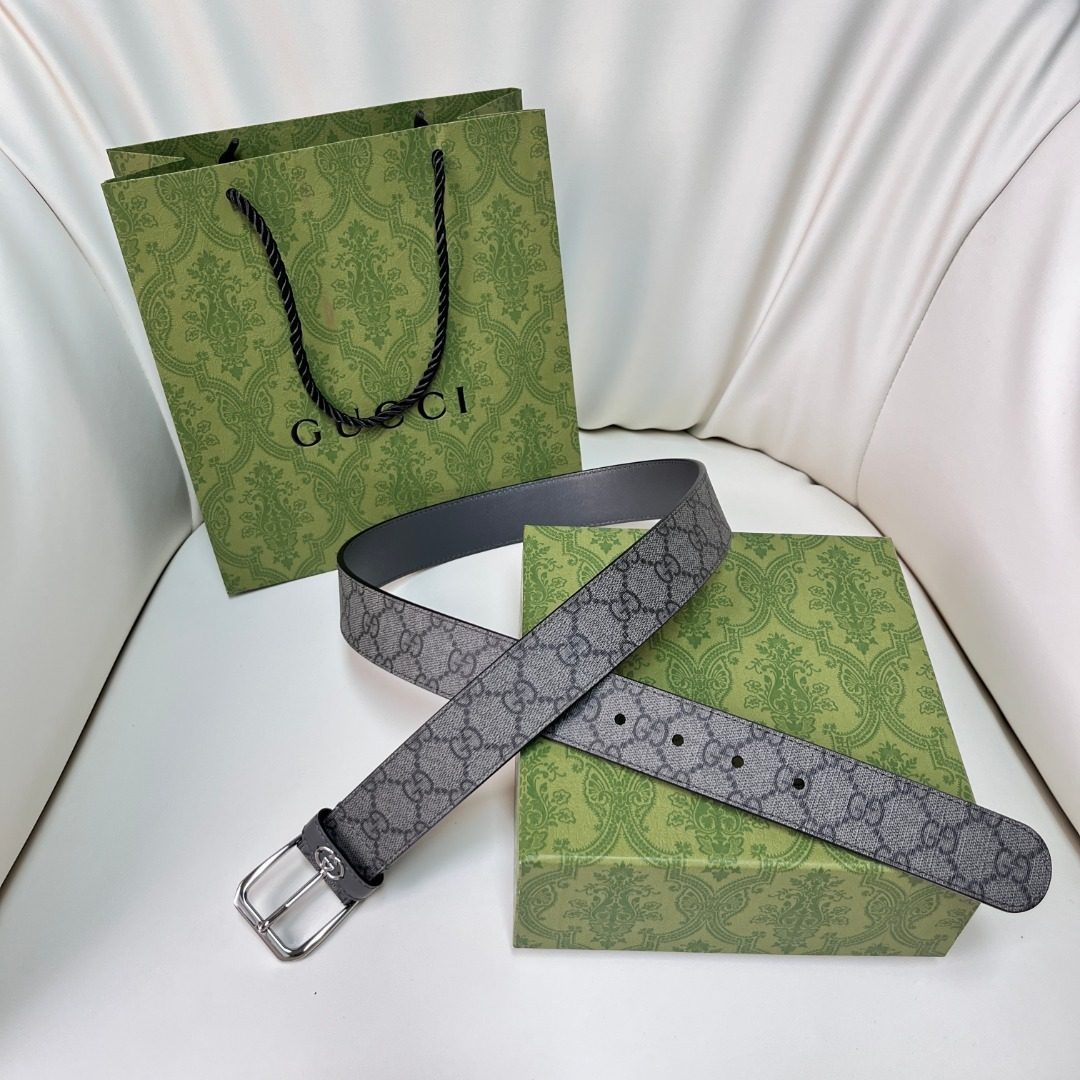 Gucci GG Monogram Canvas Leather Belt