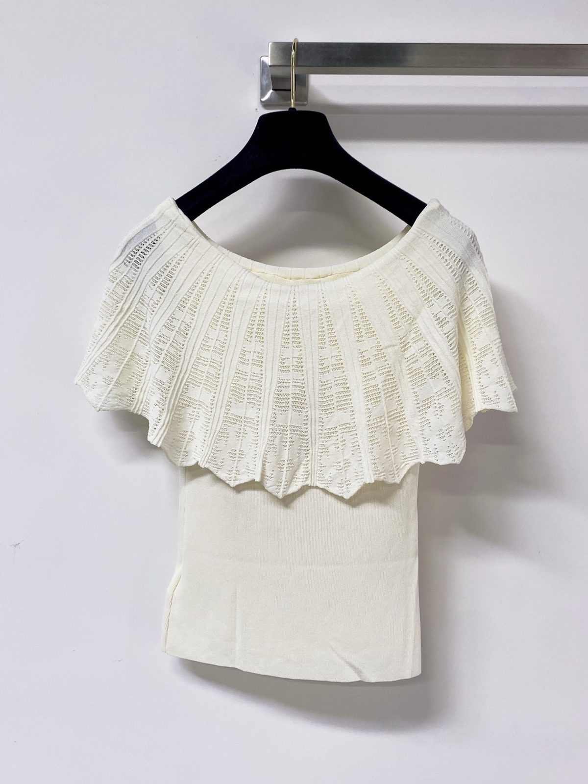 Cream Knit Scalloped Cape Top