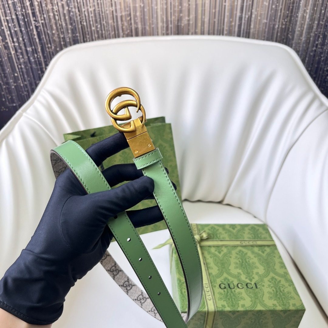Gucci GG Monogram Leather Belt with Gold Hardware