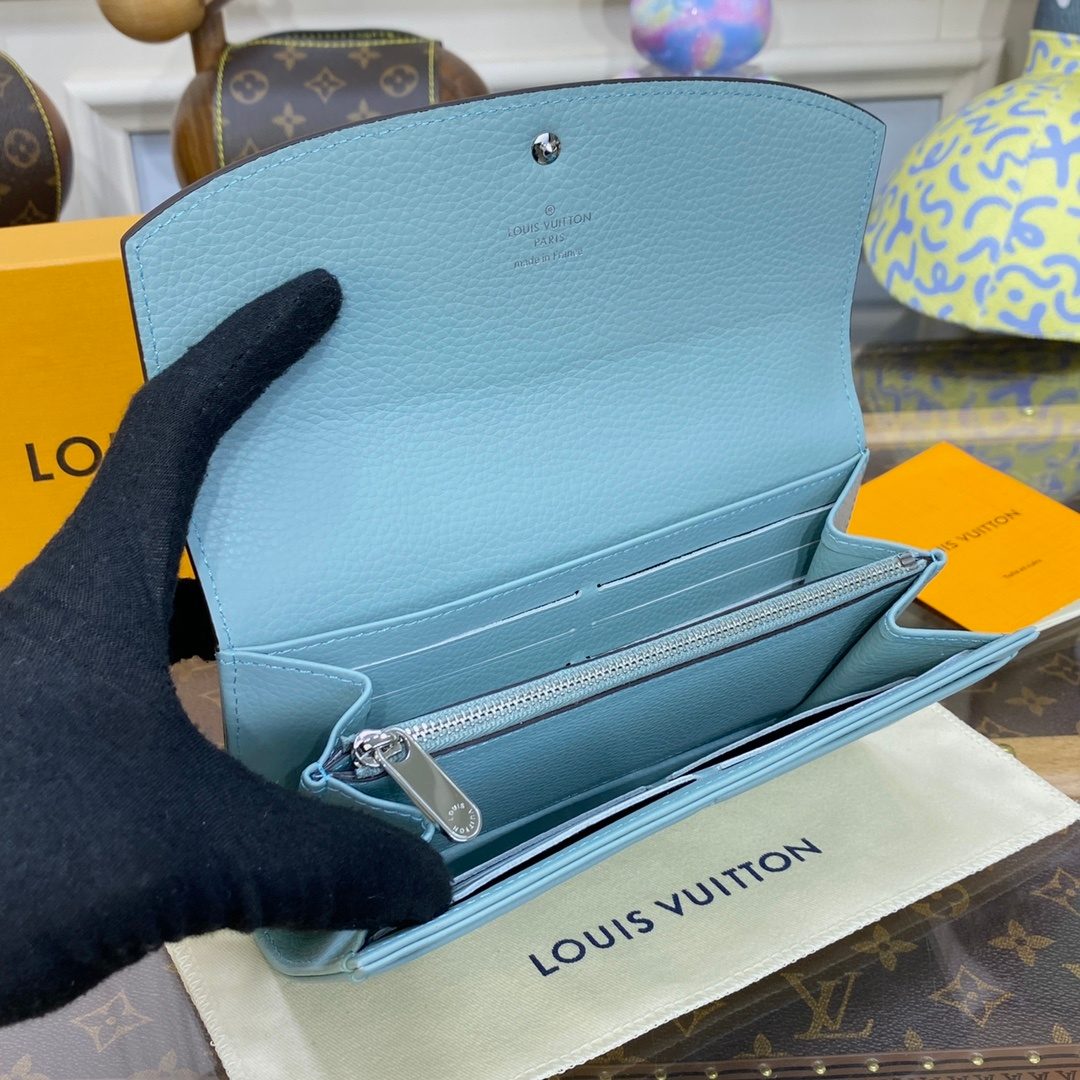 Louis Vuitton Sky Blue Grained Leather Long Flap Wallet