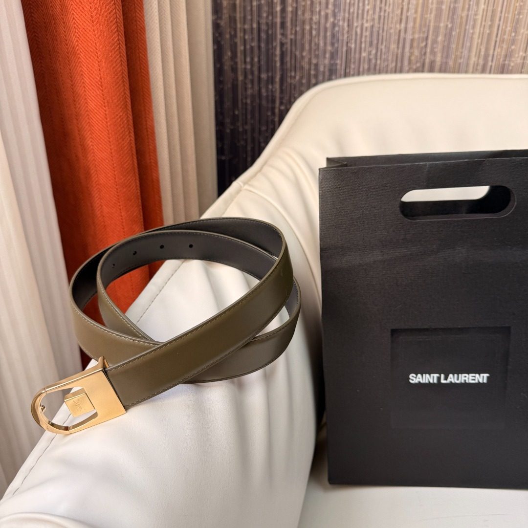 Saint Laurent Leather Belt with Gold Buckle