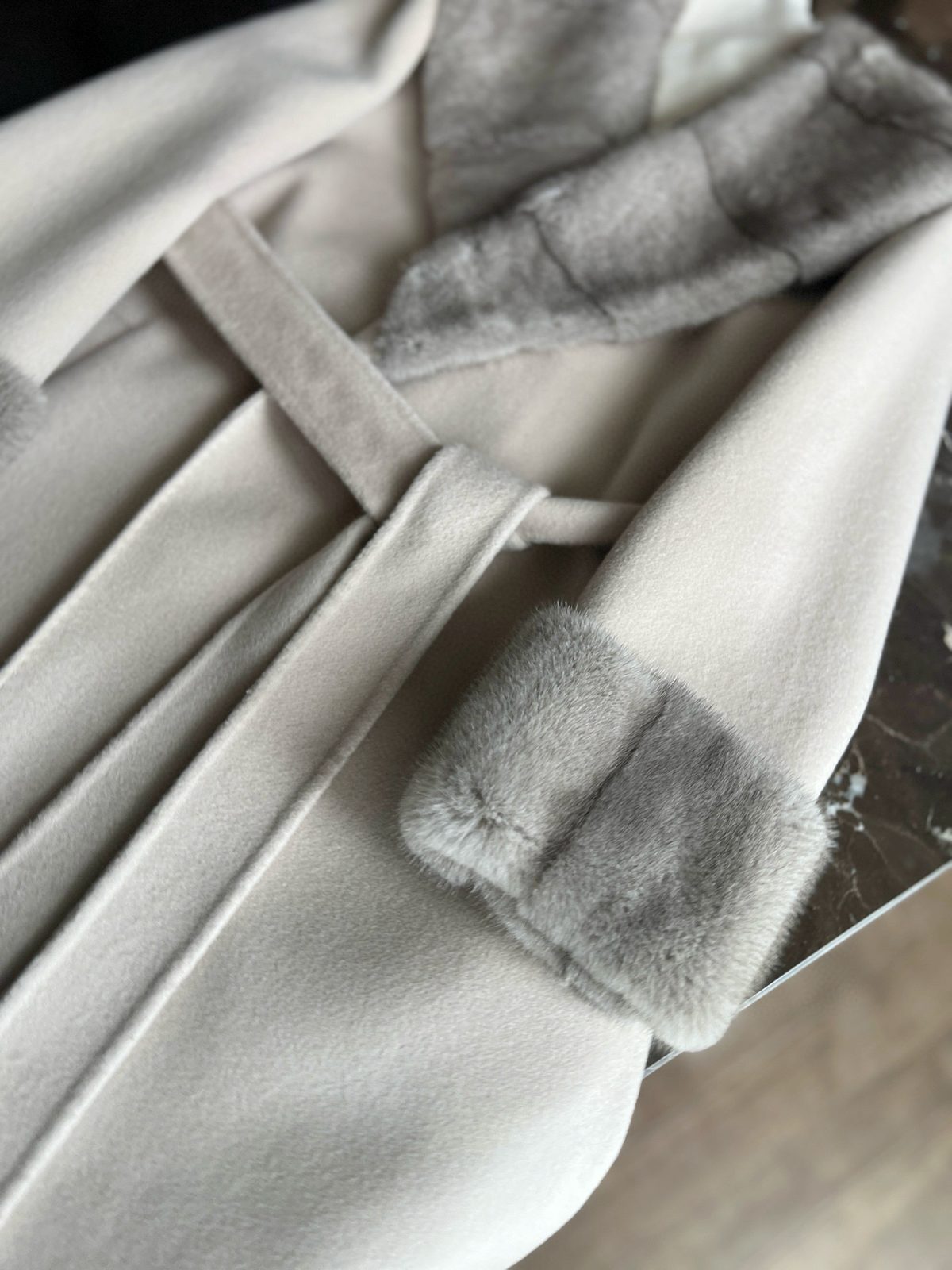 Luxury Wool Blend Wrap Coat with Fur Collar
