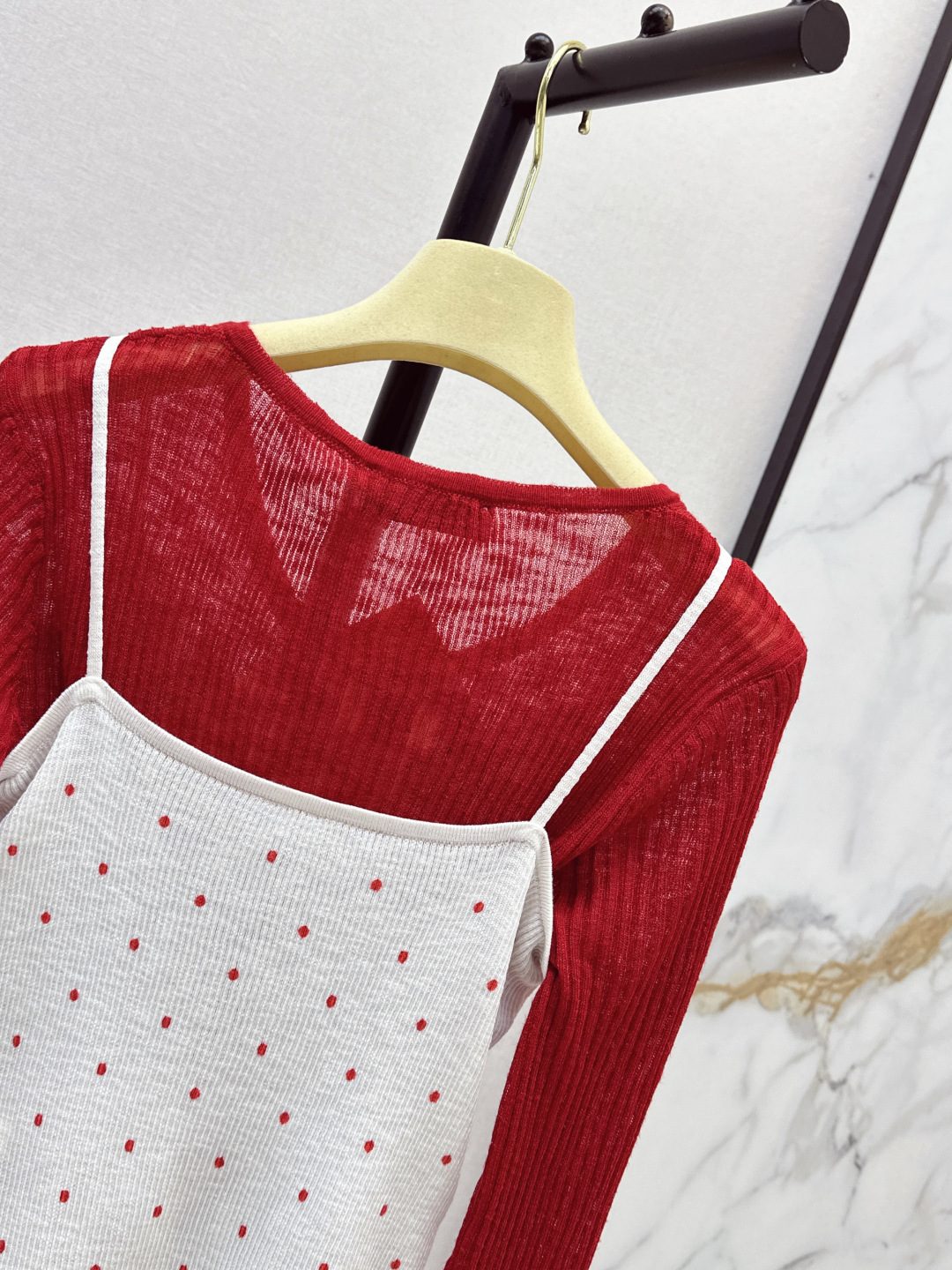 Red and White Ribbed Knit Crop Top