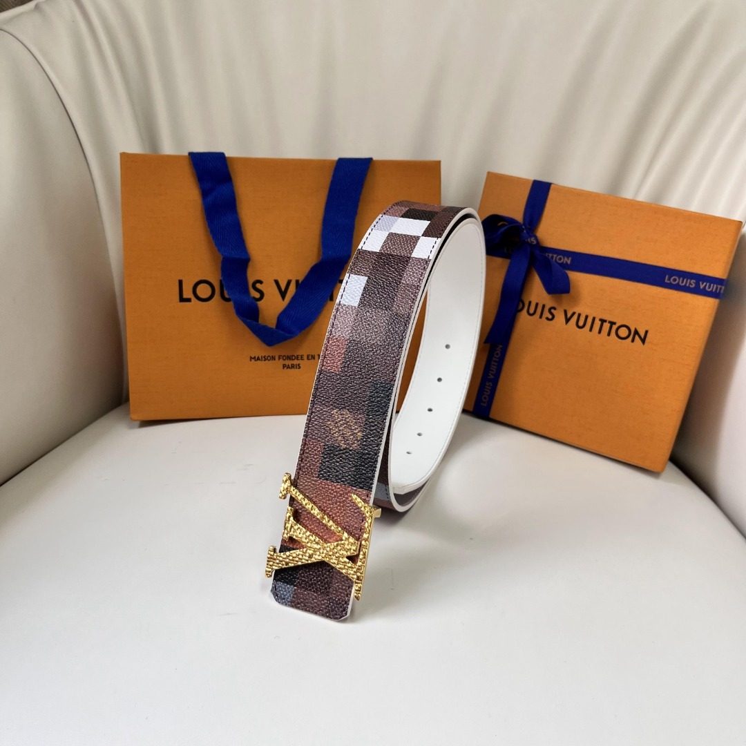 Louis Vuitton Damier Patchwork Belt with Gold Buckle