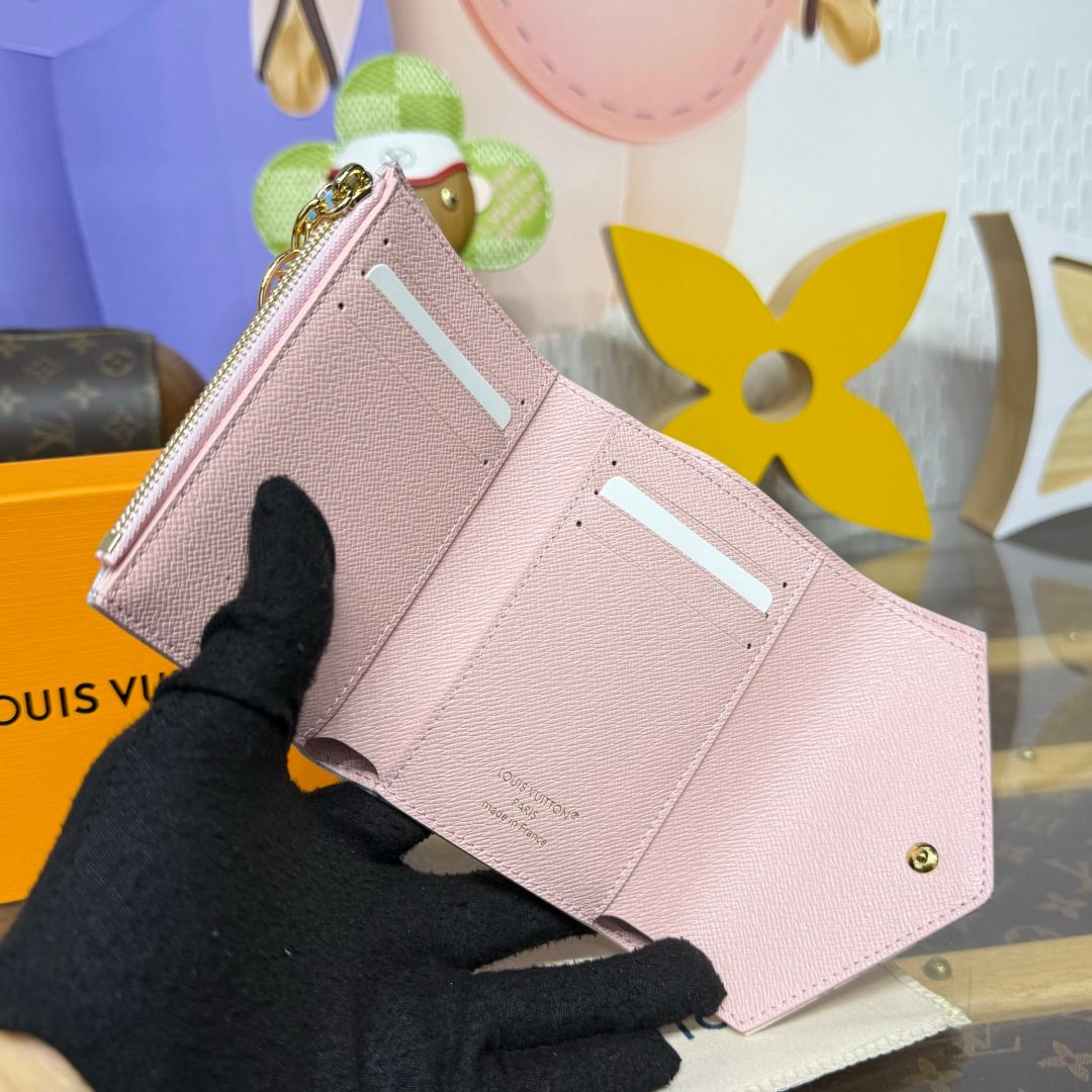 Louis Vuitton Pink Textured Leather Compact Wallet with Key Ring