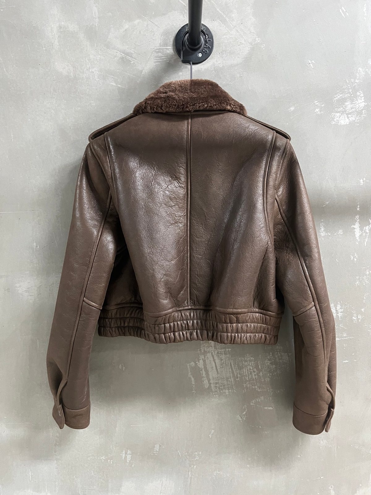 Brown Leather Jacket with Shearling Collar